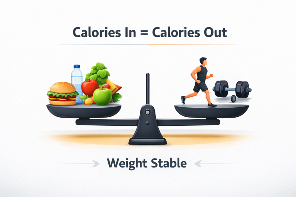 Calories in versus calories out concept for maintenance phase